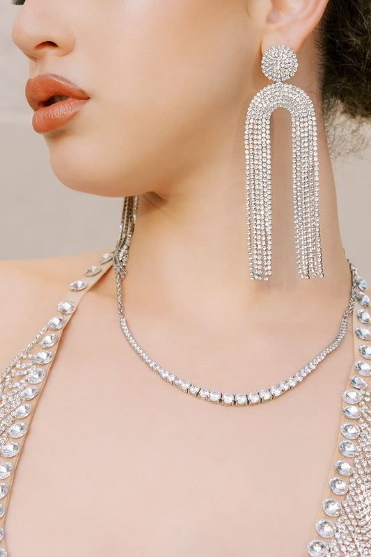 U Shaped Rhinestone Tassel Earrings