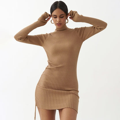 Drawstring Side Mini Sweater Dress