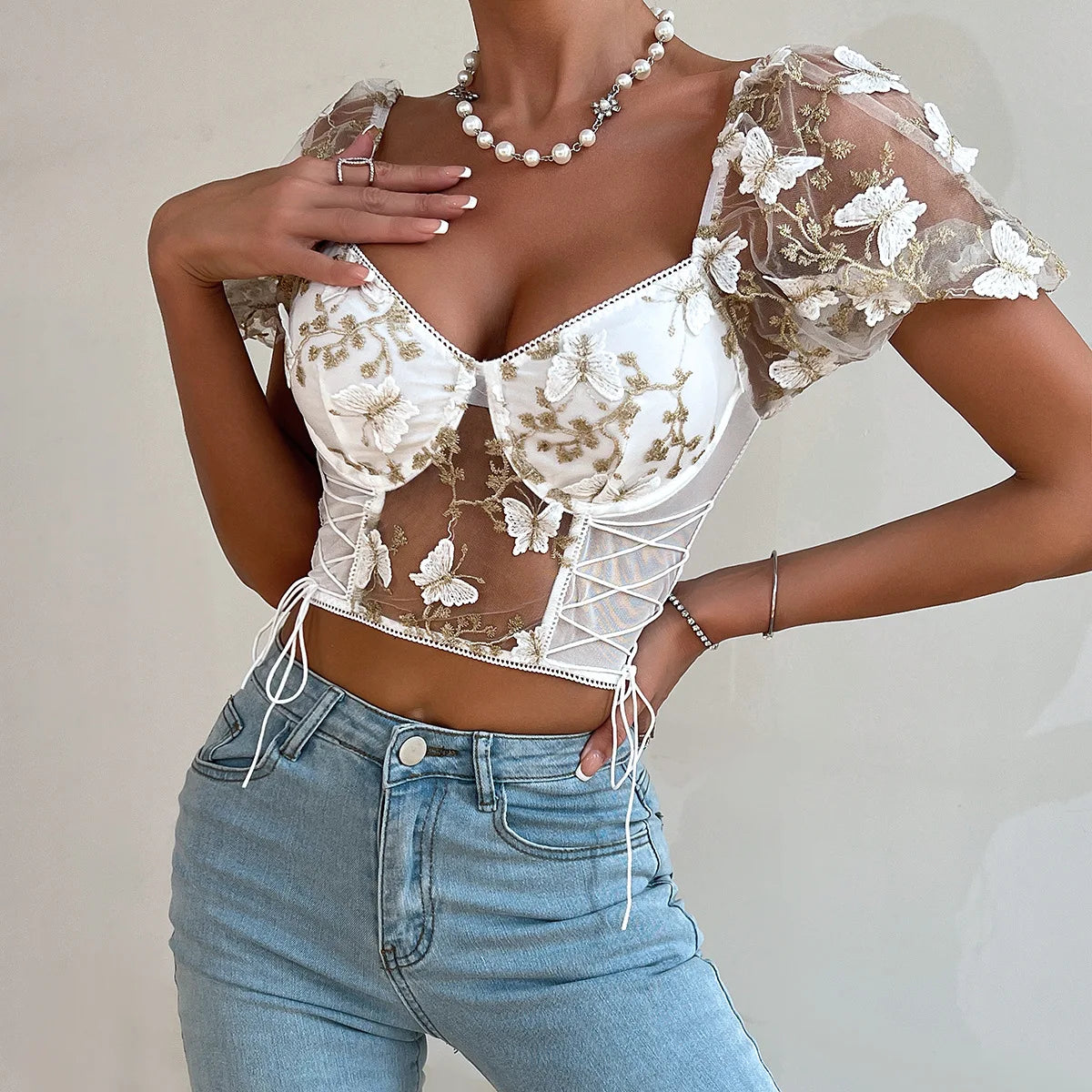 Butterfly Embroidery Top