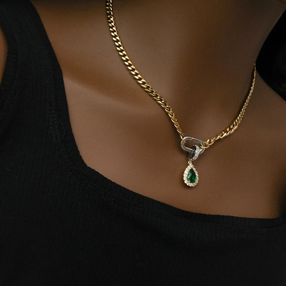 Green Water Drop Necklace With Pendant