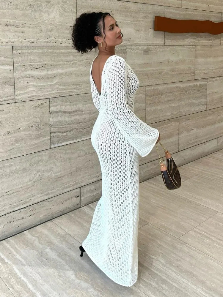 See-Through V-Neck Knit Dress