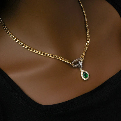 Green Water Drop Necklace With Pendant