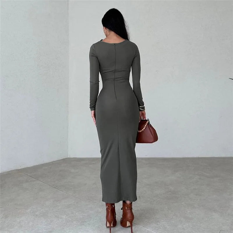 Ruched Long Sleeve Bodycon Dress