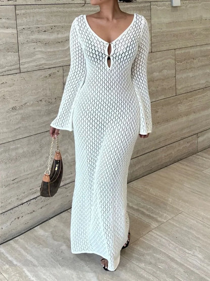 See-Through V-Neck Knit Dress