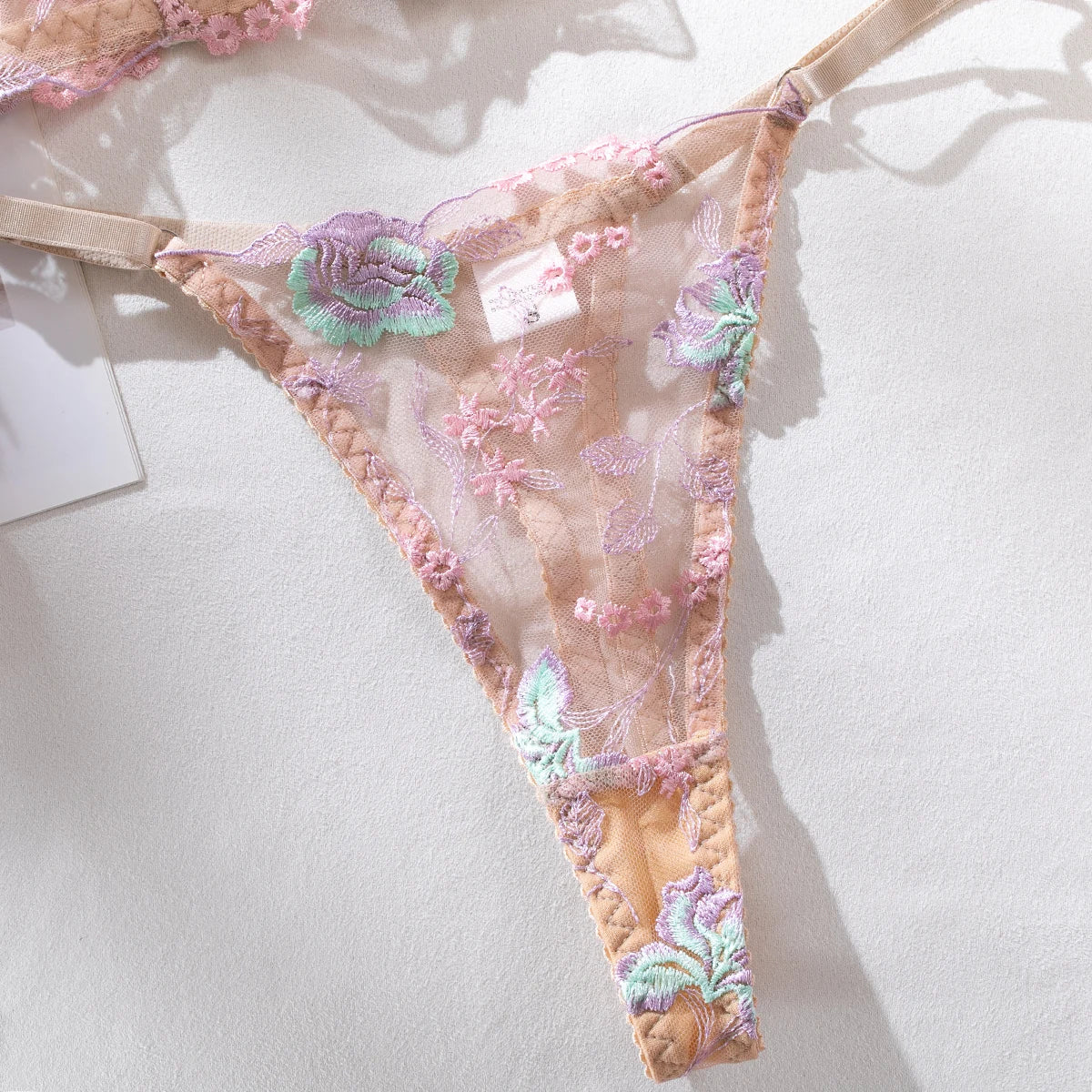 Boho Floral Embroidery Lingerie Set