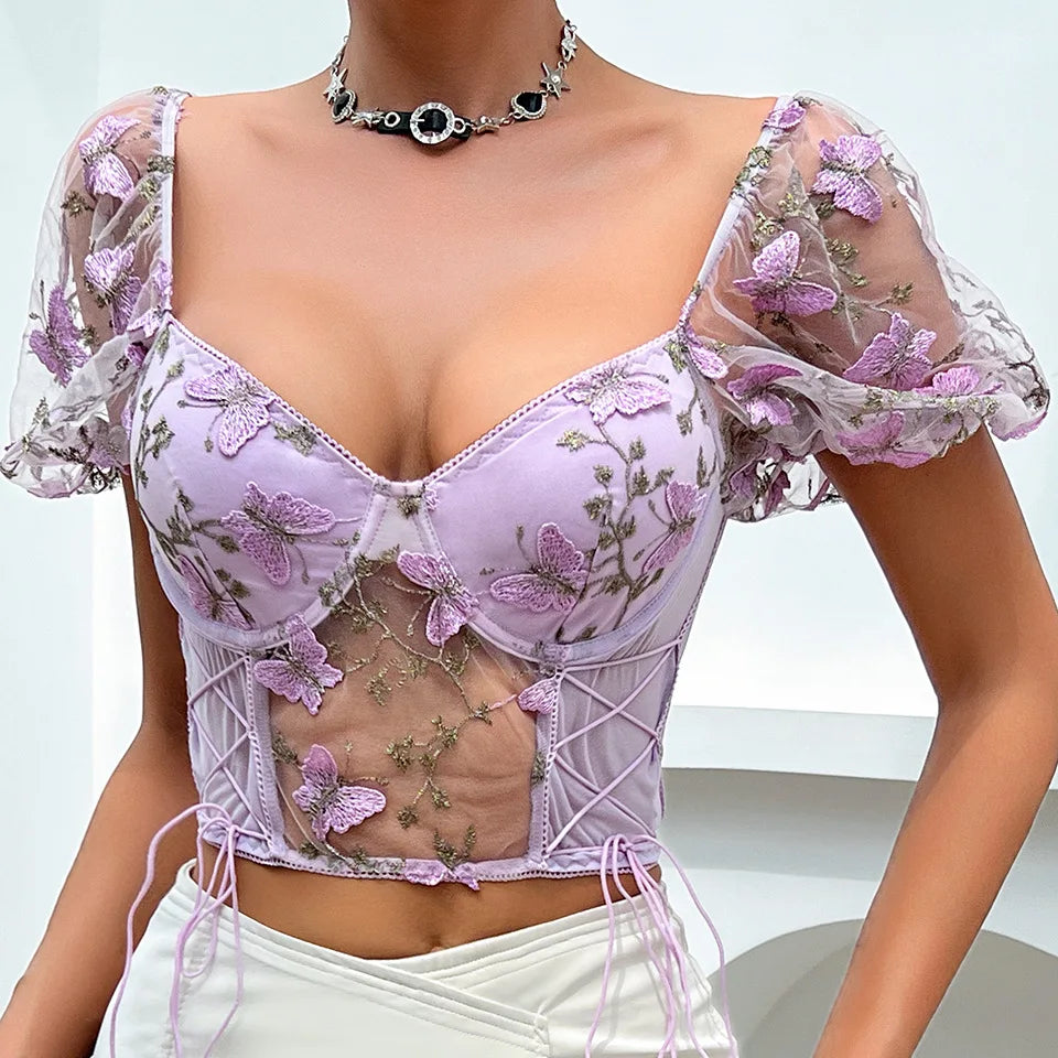 Butterfly Embroidery Top