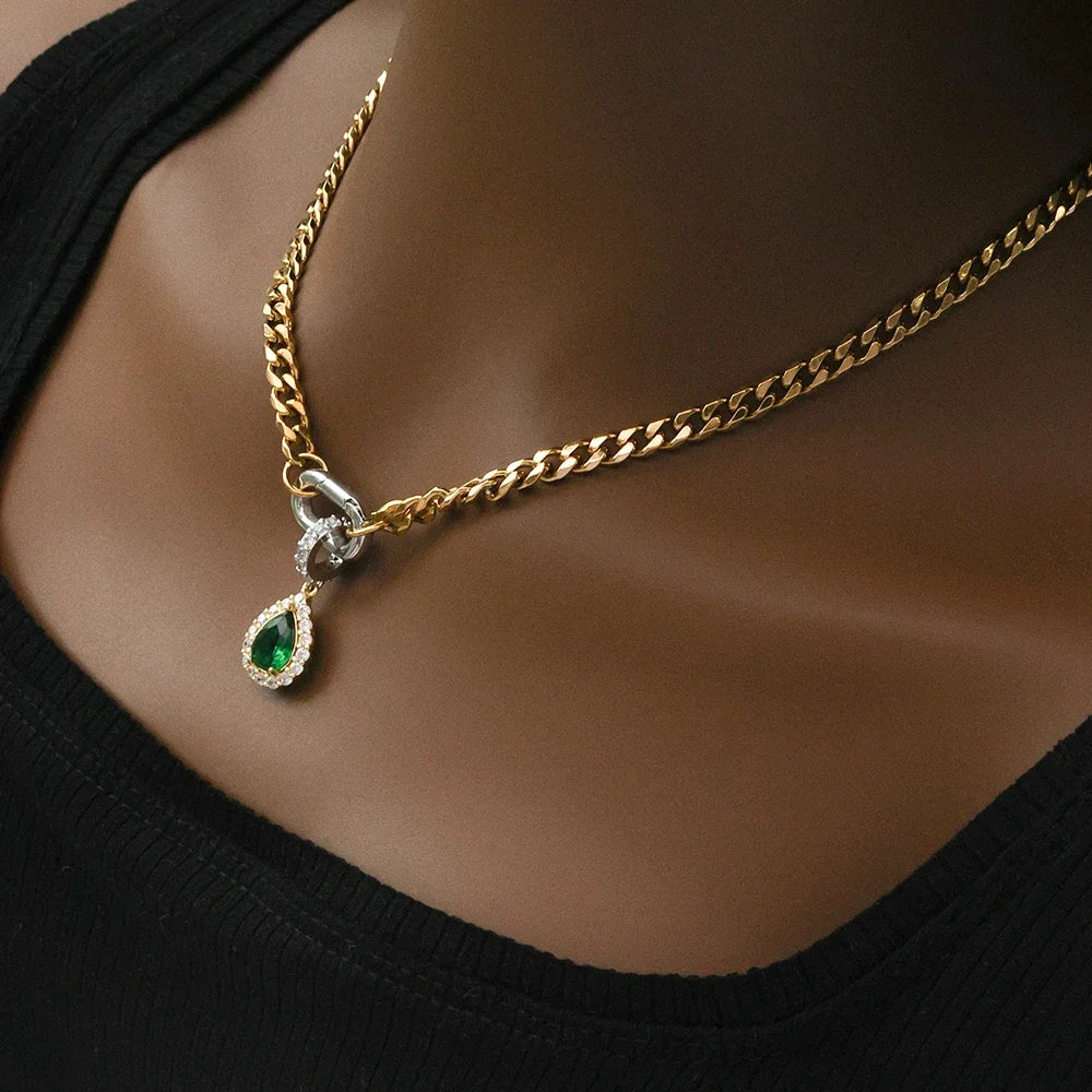 Green Water Drop Necklace With Pendant