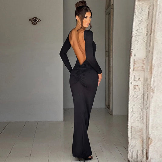 Backless Long Sleeve Bodycon Dress