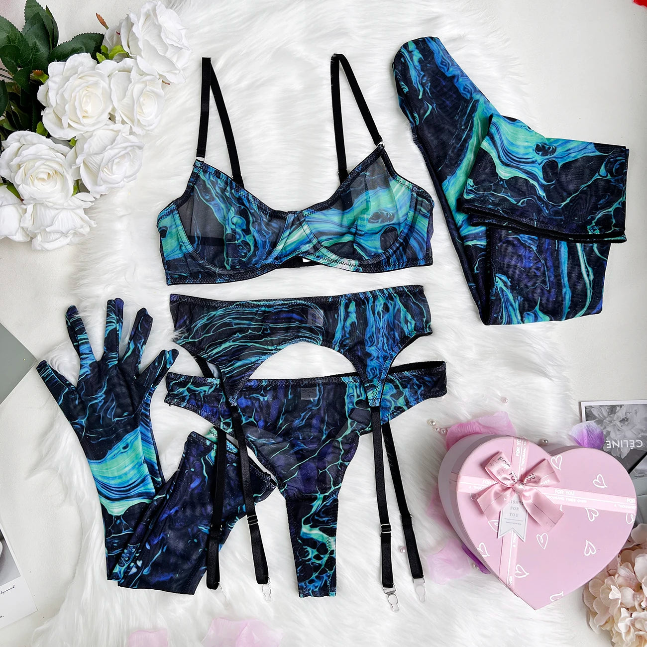 5 Piece Tie Dye Lingerie