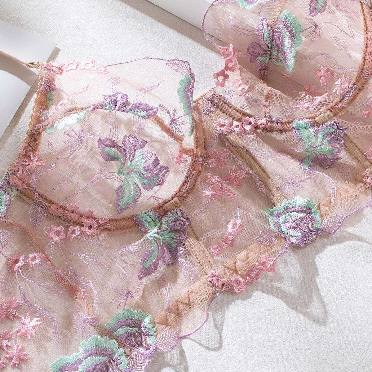 Boho Floral Embroidery Lingerie Set