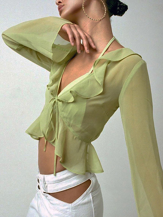 Chiffon Ruffle Sleeve Top