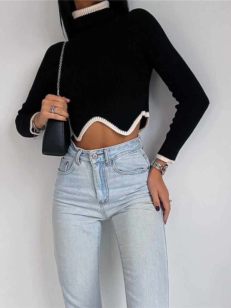 Cropped Pullover Turtleneck Sweater
