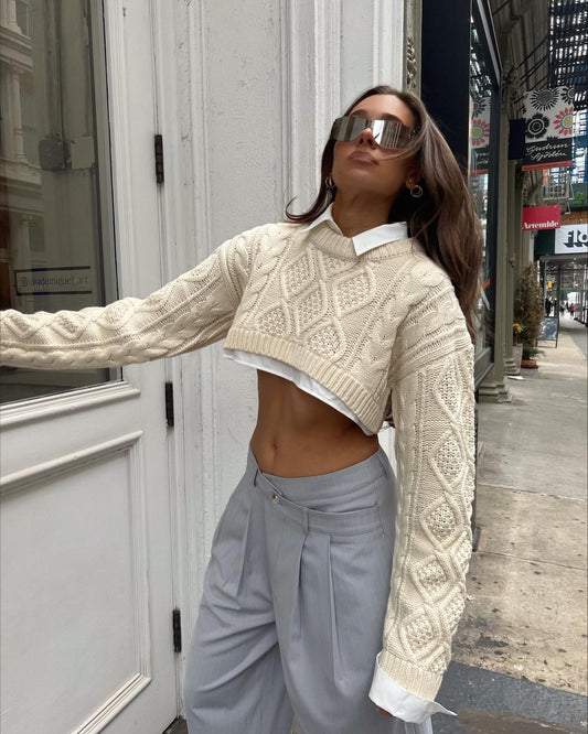 Cropped Knitted Pullover Sweater